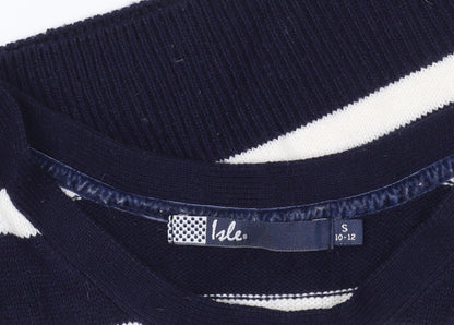 Brand and care label for Isle Blue Striped Acrylic jumper S
