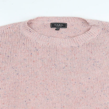 Close-up detail of Izabel women’s pink round neck acrylic jumper, size UK 12