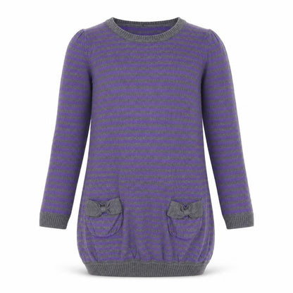 Blue Zoo Girls Purple Round Neck Striped Cotton Tunic Jumper Size 7-8 Years Pullover