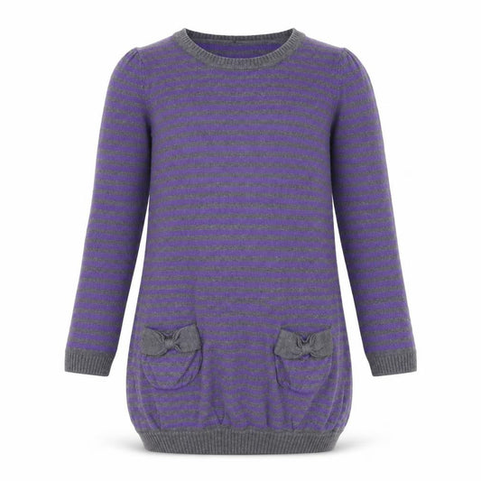 Blue Zoo Girls Purple Round Neck Striped Cotton Tunic Jumper Size 7-8 Years Pullover
