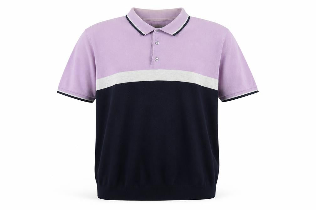 Next Mens Purple Colourblock Cotton Polo Size L Collared Pullover