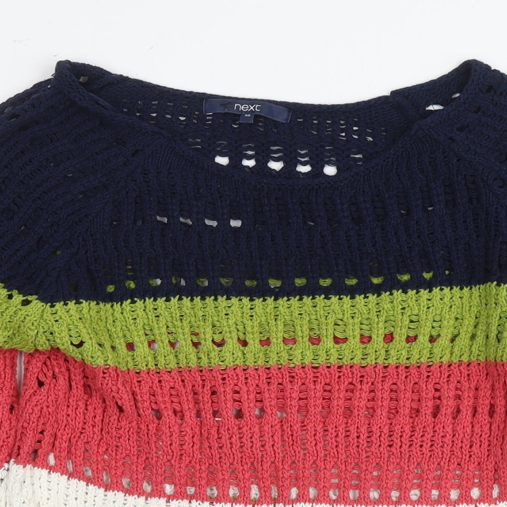 NEXT Womens Multicoloured Round Neck Striped Cotton Pullover Jumper Size XS