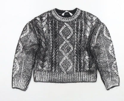 Marks & Spencer Girls Silver Round Neck Acrylic Pullover Jumper Size 6-7 Years Pullover