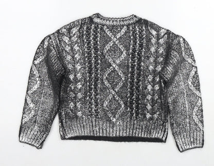 Marks & Spencer Girls Silver Round Neck Acrylic Pullover Jumper Size 6-7 Years Pullover