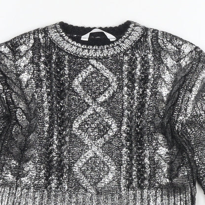 Marks & Spencer Girls Silver Round Neck Acrylic Pullover Jumper Size 6-7 Years Pullover