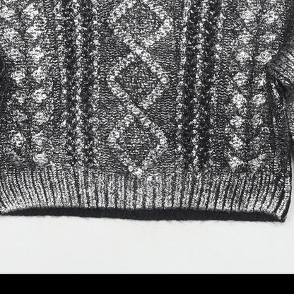 Marks & Spencer Girls Silver Round Neck Acrylic Pullover Jumper Size 6-7 Years Pullover