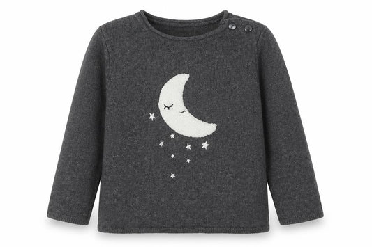 H&M Girls Grey Round Neck Polyamide Pullover Jumper Size 2 Years Pullover - Moon, Stars