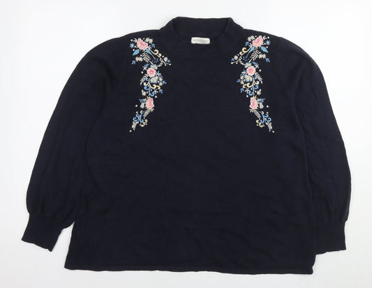 Monsoon Womens Blue Round Neck Cotton Pullover Jumper Size 16 - Flowers
