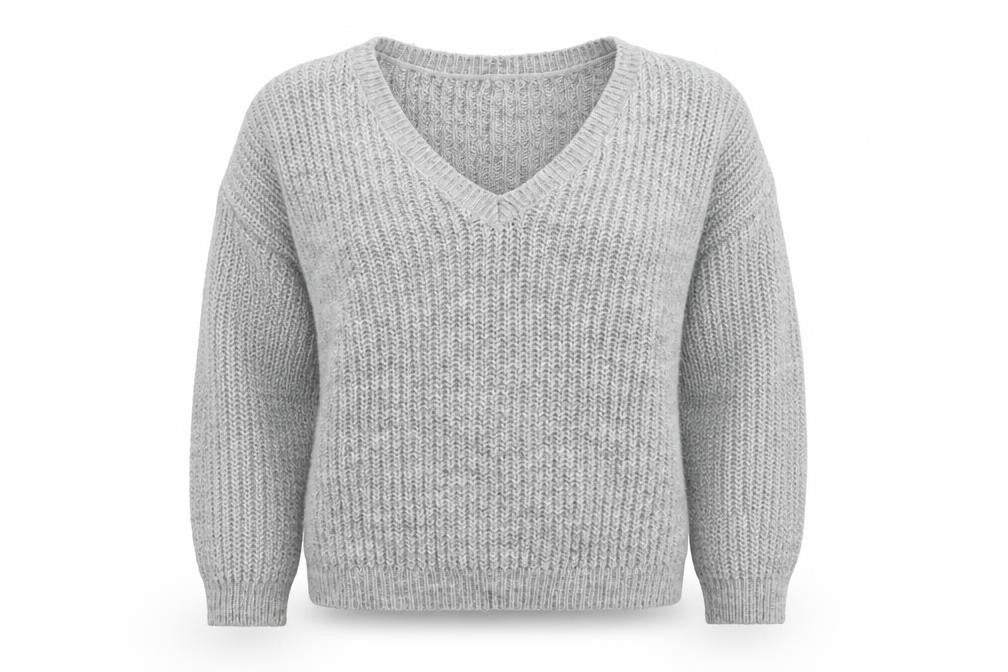 Reversed Womens Grey V-Neck Acrylic Pullover Jumper Size S