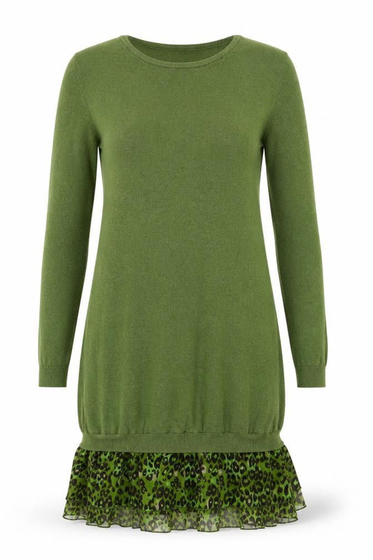 Next Womens Green Round Neck Animal Print Cotton Tunic Jumper Size 6 - Leopard Print