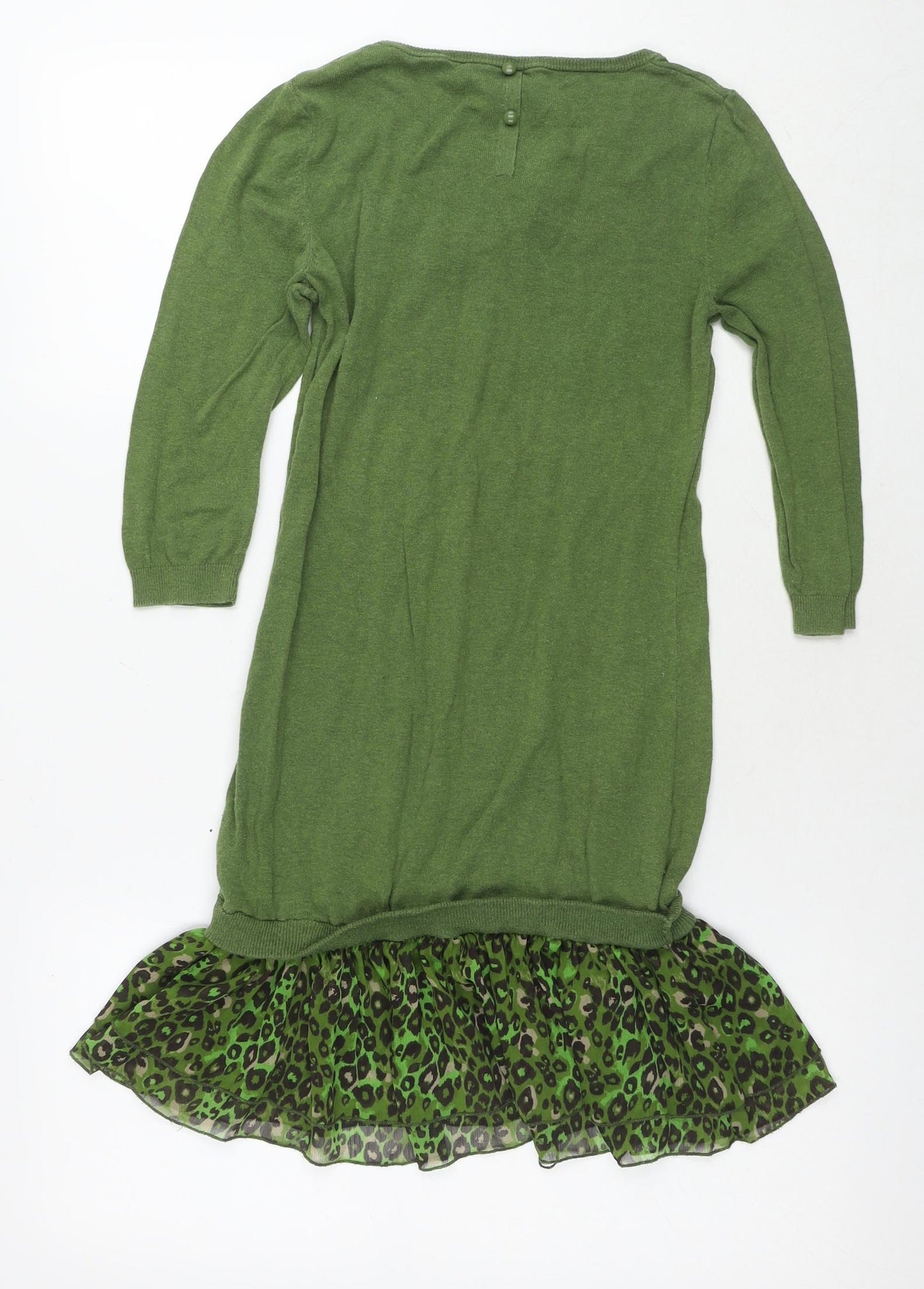 NEXT Womens Green Round Neck Animal Print Cotton Tunic Jumper Size 6 - Leopard Print