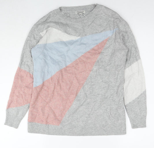 Monsoon Womens Grey Round Neck Geometric Acrylic Pullover Jumper Size S