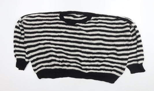 Cameo Rose Womens Black Round Neck Striped Acrylic Pullover Jumper Size M