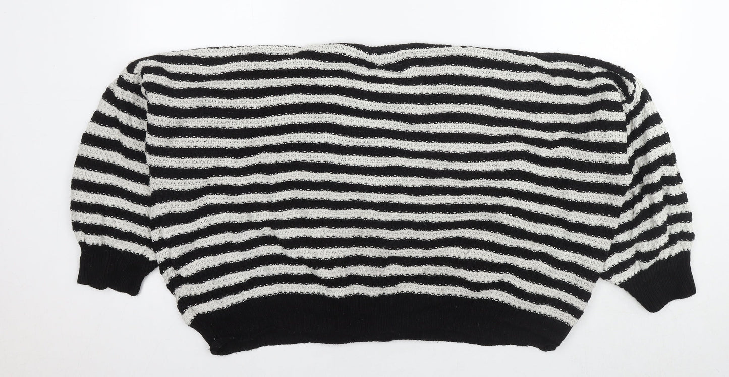 Cameo Rose Womens Black Round Neck Striped Acrylic Pullover Jumper Size M