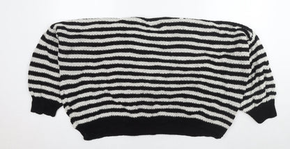 Cameo Rose Womens Black Round Neck Striped Acrylic Pullover Jumper Size M