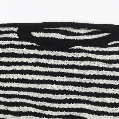Cameo Rose Womens Black Round Neck Striped Acrylic Pullover Jumper Size M