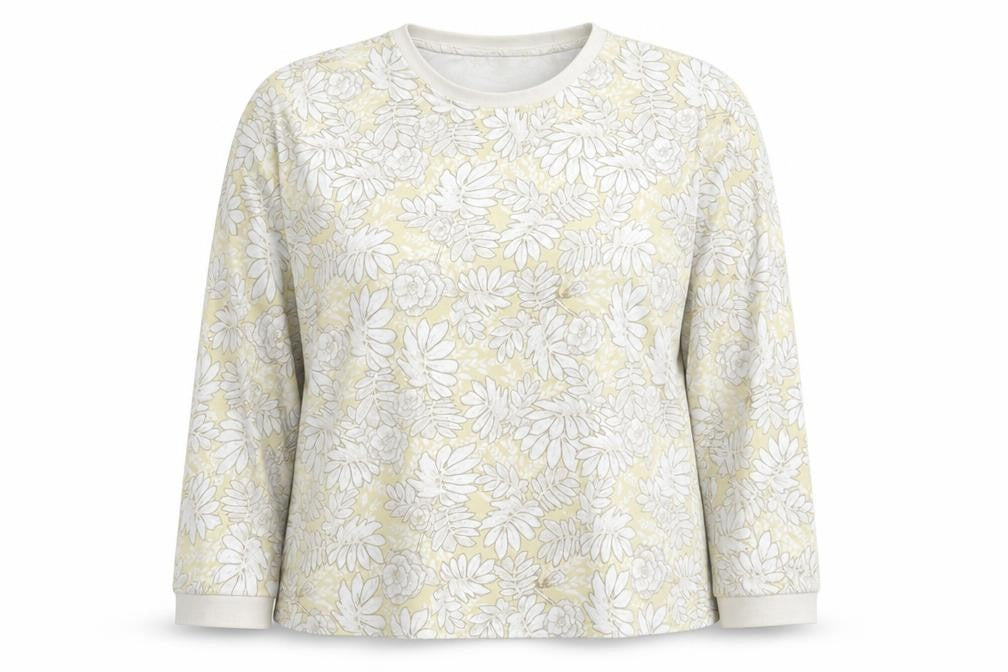 N.B.S Womens Yellow Floral Cotton Basic T-Shirt Size M Round Neck