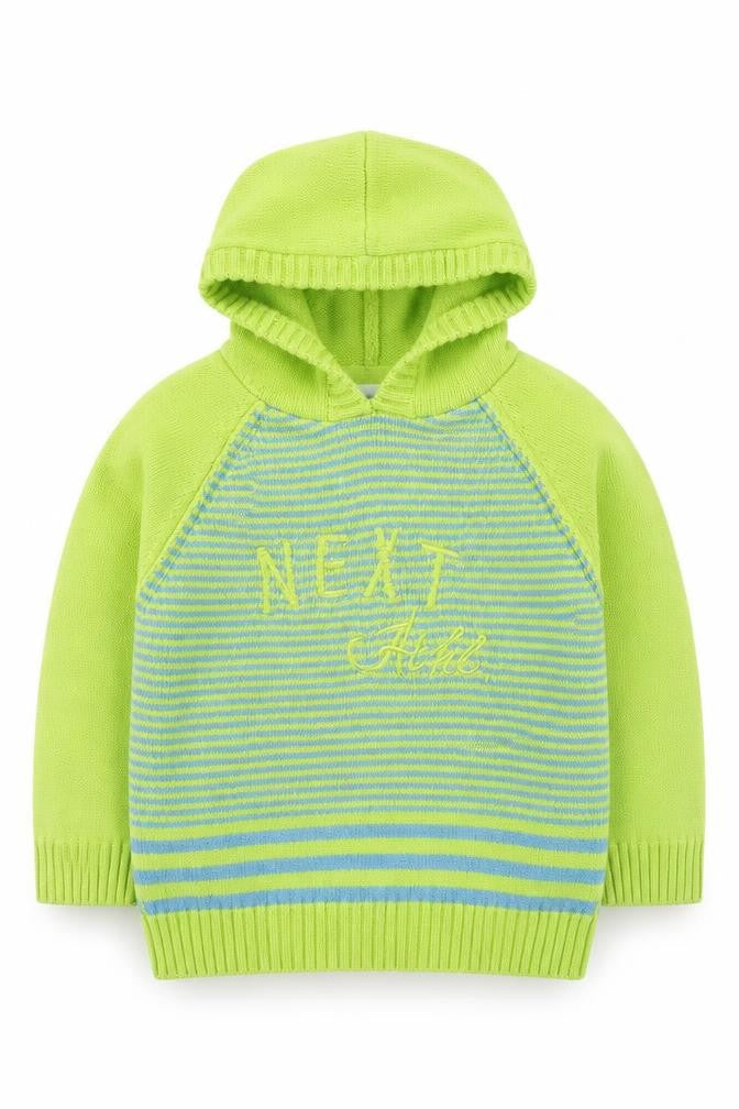 Next Boys Green Striped Cotton Pullover Hoodie Size 2-3 Years Pullover - Logo