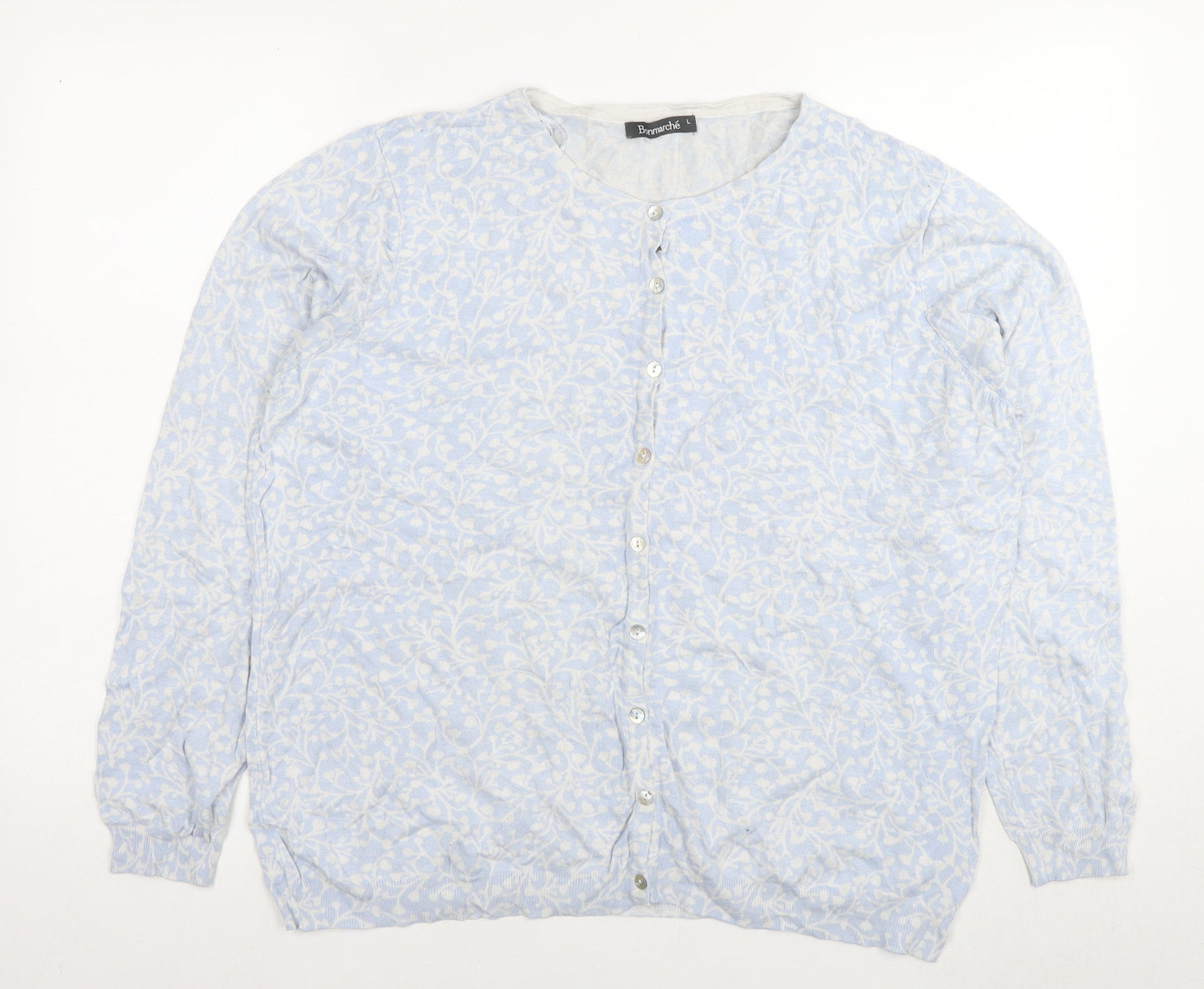 Bonmarché Womens Blue Round Neck Floral Viscose Cardigan Jumper Size L