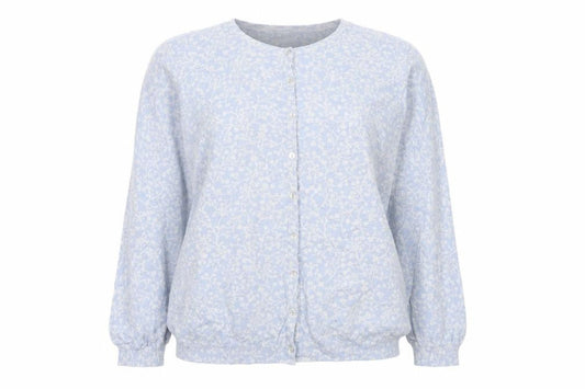 Bonmarché Womens Blue Round Neck Floral Viscose Cardigan Jumper Size L