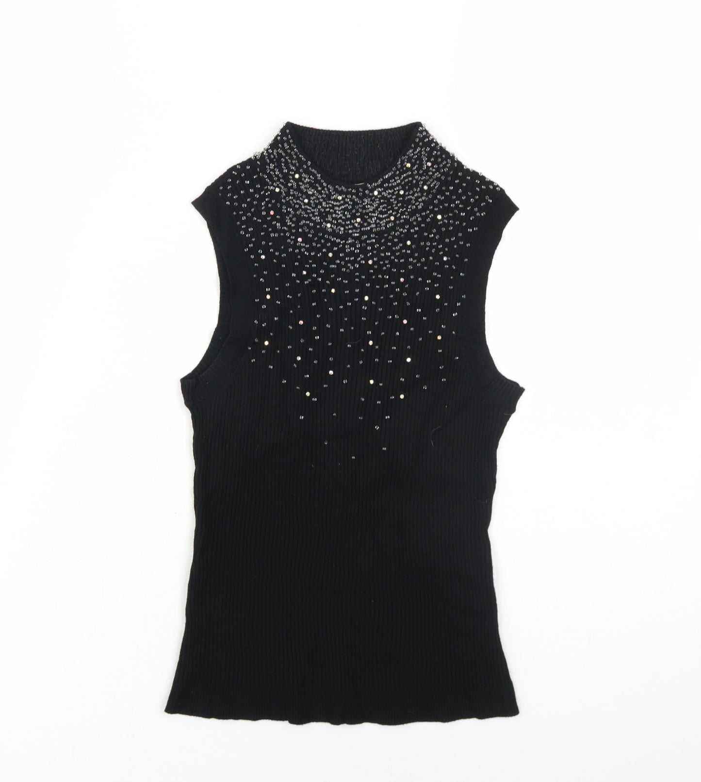 Planet Womens Black Viscose Basic Tank Size XS Mock Neck - Beaded