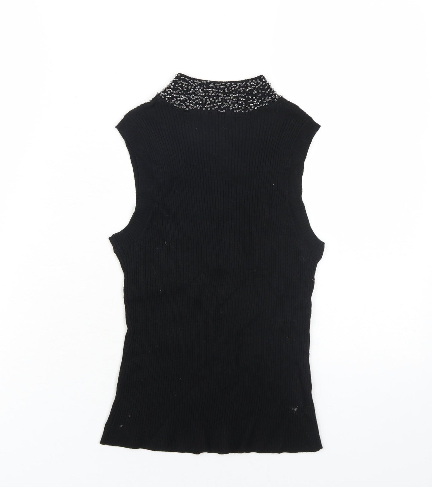 Planet Womens Black Viscose Basic Tank Size XS Mock Neck - Beaded