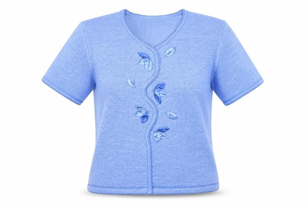 Tay Berry Womens Blue Polyester Basic T-Shirt Size M V-Neck
