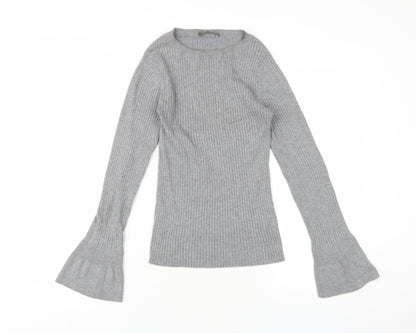 Oasis Womens Grey Cotton Basic T-Shirt Size XS Round Neck