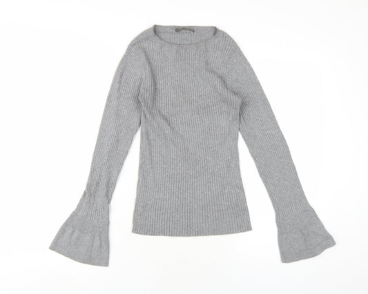 Oasis Womens Grey Cotton Basic T-Shirt Size XS Round Neck