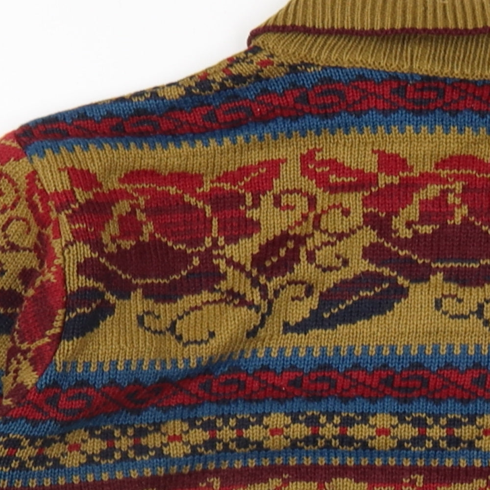 St Michael Womens Multicoloured Collared Geometric Acrylic Pullover Jumper Size 8