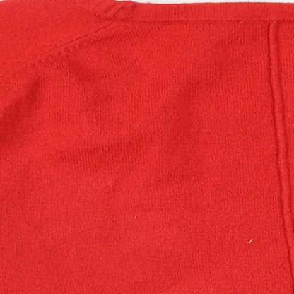 Brand and care label for French Connection women’s red round neck acrylic jumper, size M