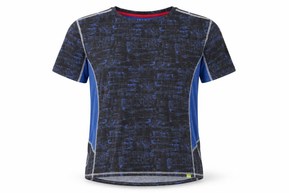 Bamboo Womens Blue Geometric Viscose Basic T-Shirt Size L Round Neck