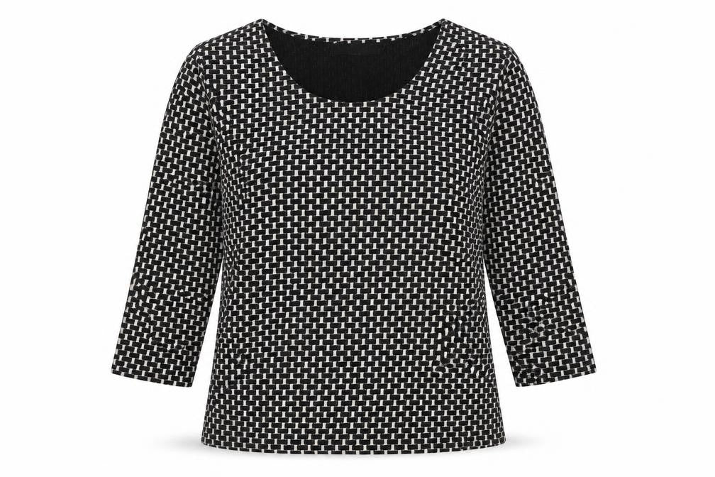 John Lewis Womens Black Geometric Polyester Basic T-Shirt Size 14 Scoop Neck