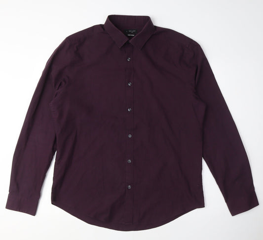 New Look Mens Red Polyester Button-Up Size L Collared Button