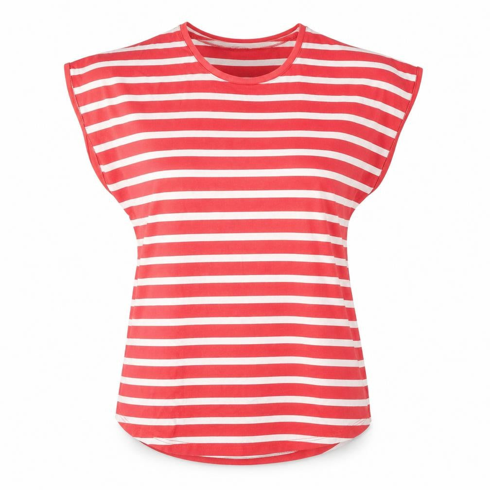 b.young Womens Red Striped Cotton Basic T-Shirt Size L Crew Neck