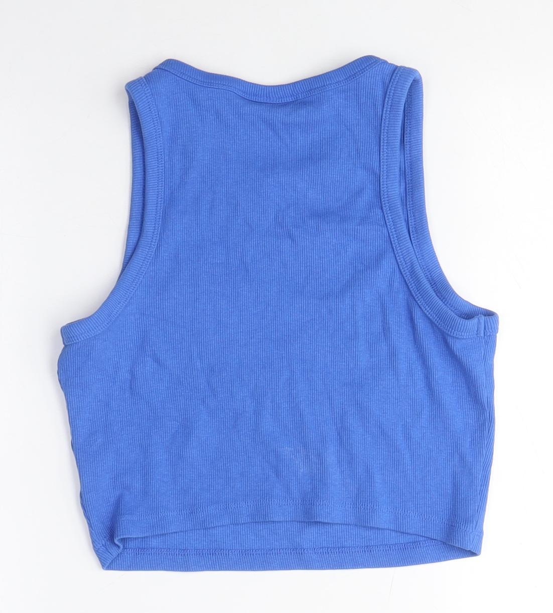 H&M Womens Blue Cotton Cropped T-Shirt Size M Crew Neck