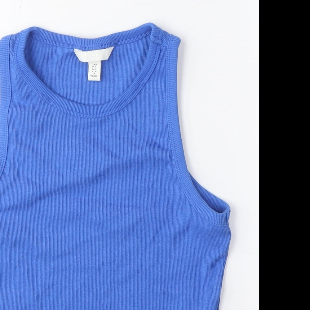 H&M Womens Blue Cotton Cropped T-Shirt Size M Crew Neck