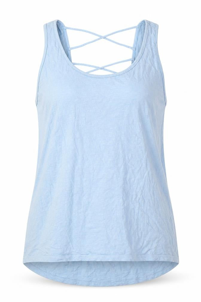 New Look Womens Blue Cotton Basic Tank Size 12 Scoop Neck - Cross-over Back