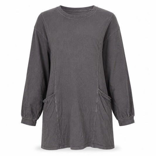 I SAW IT FIRST Womens Grey Cotton Jumper Dress Size M Crew Neck - Hoodie Dress, Pockets