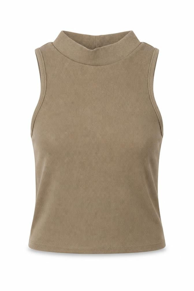 Pull&Bear Womens Brown Cotton Cropped Tank Size M Crew Neck