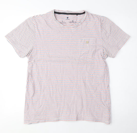 Faguo Womens Multicoloured Striped Cotton Basic T-Shirt Size M Crew Neck - Red and Blue Stripes