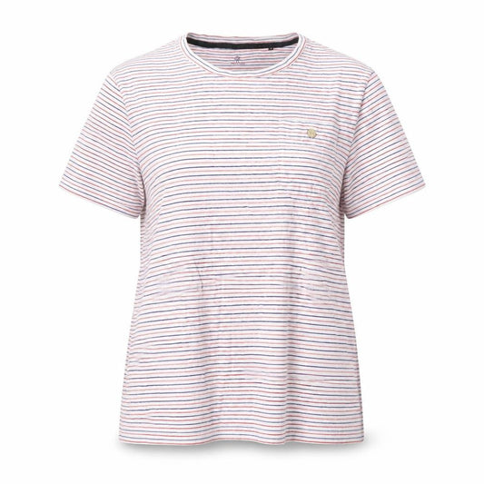 Faguo Womens Multicoloured Striped Cotton Basic T-Shirt Size M Crew Neck - Red and Blue Stripes