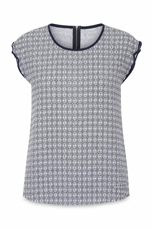 Plum Tree Womens Black Geometric Cotton Tunic T-Shirt Size 10 Crew Neck