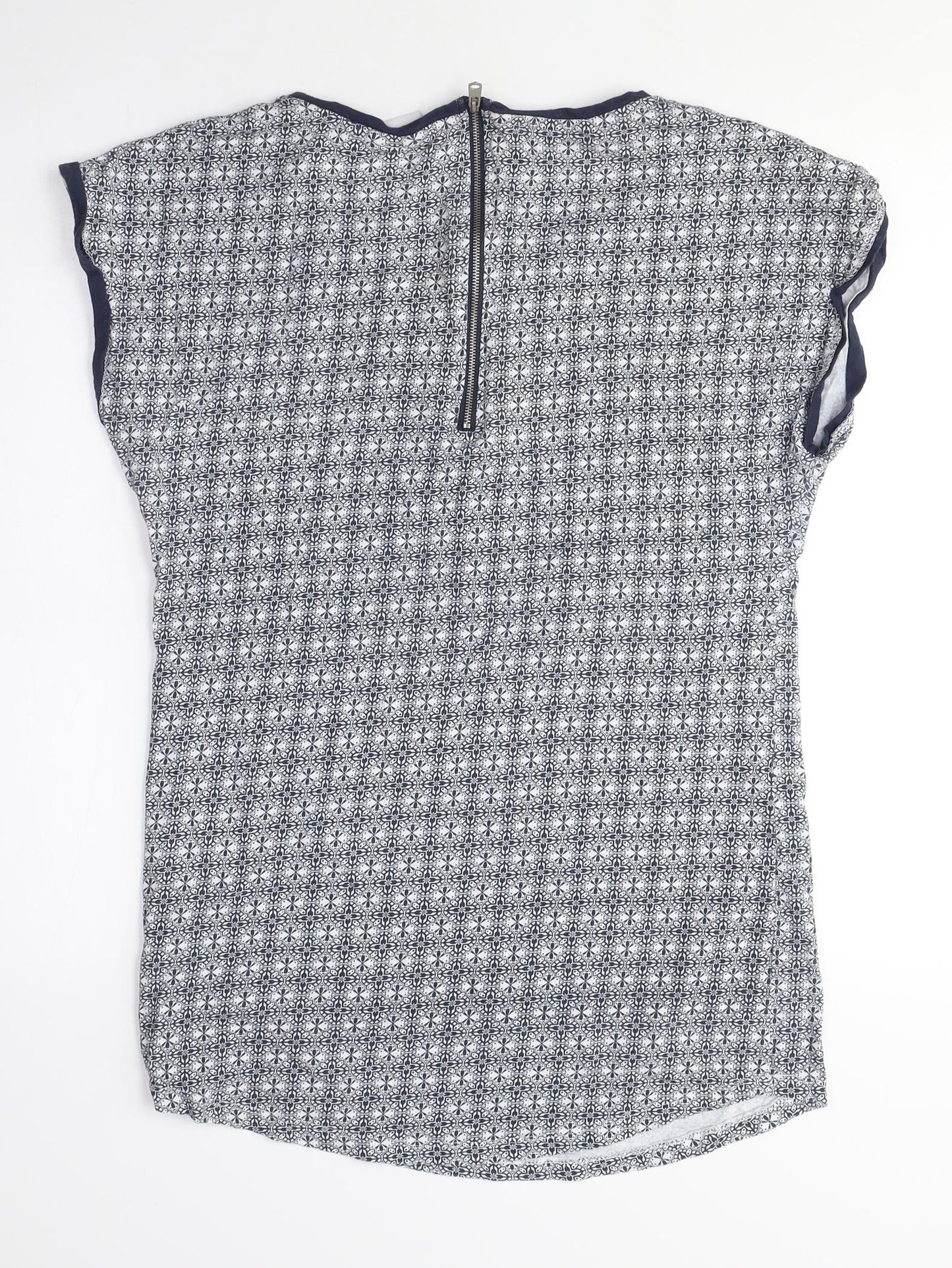 Plum Tree Womens Black Geometric Cotton Tunic T-Shirt Size 10 Crew Neck