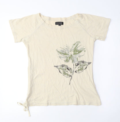 JFW Womens Beige Polyester Basic T-Shirt Size M Crew Neck - Flower