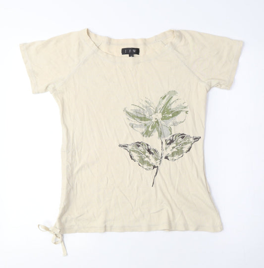 JFW Womens Beige Polyester Basic T-Shirt Size M Crew Neck - Flower