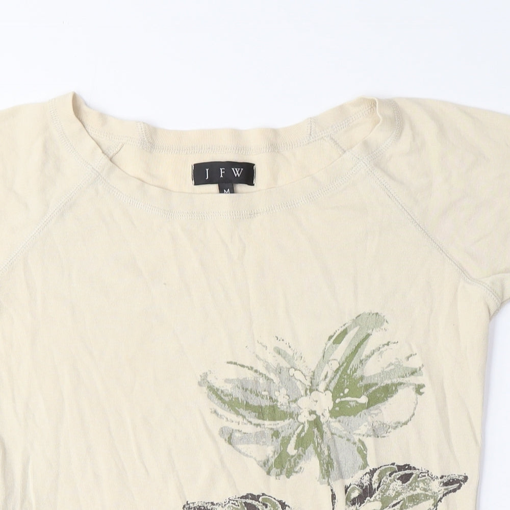 JFW Womens Beige Polyester Basic T-Shirt Size M Crew Neck - Flower