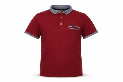 Front view of Lee Cooper boys’ red cotton basic polo, size 11-12, years collared button