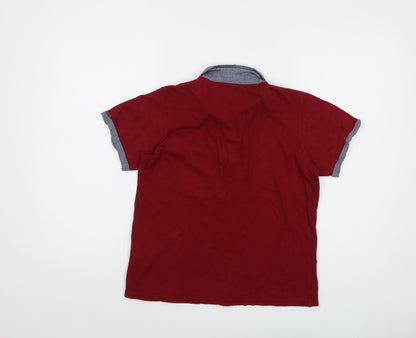 Back view of Lee Cooper boys’ red cotton basic polo, size 11-12, years collared button