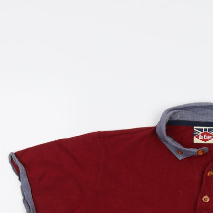 Close-up detail of Lee Cooper boys’ red cotton basic polo, size 11-12, years collared button
